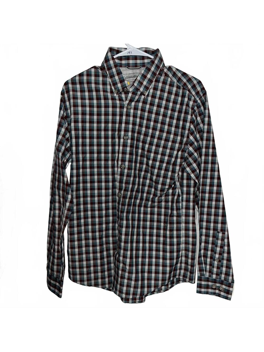 Eddie Bauer Men’s Blue Burgundy Plaid Button Down Shirt Medium